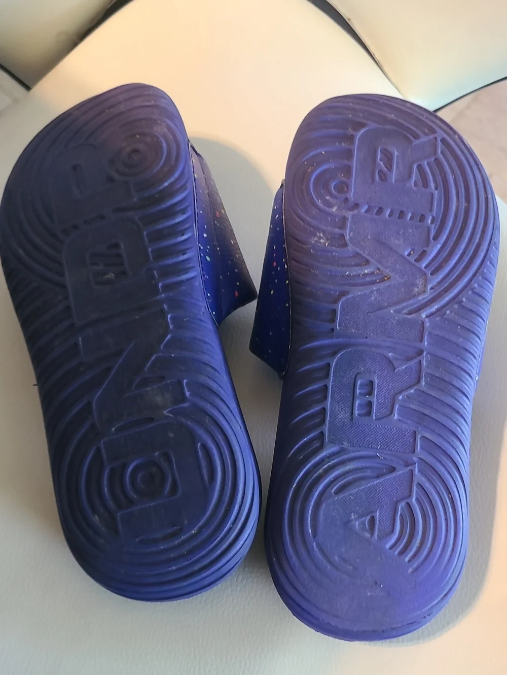 Under Armour Kids Blue-Purple Slide Sandals with Neon Yellow Logo